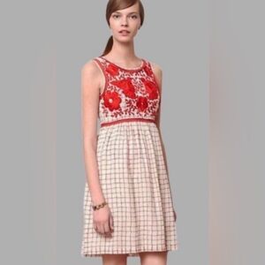 Anthropologie Vineet Bahl avani red cream bird embroidered dress xs